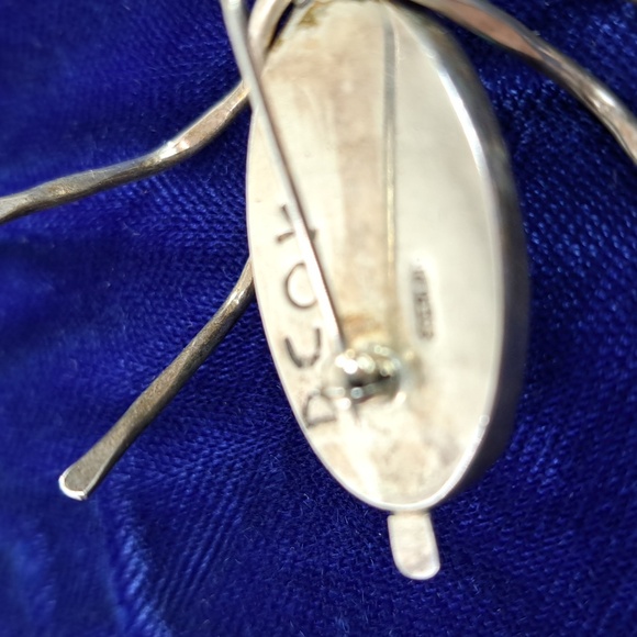 Vintage Native American Turquoise & Sterling Silver Spider Pin Brooch - Picture 5 of 12